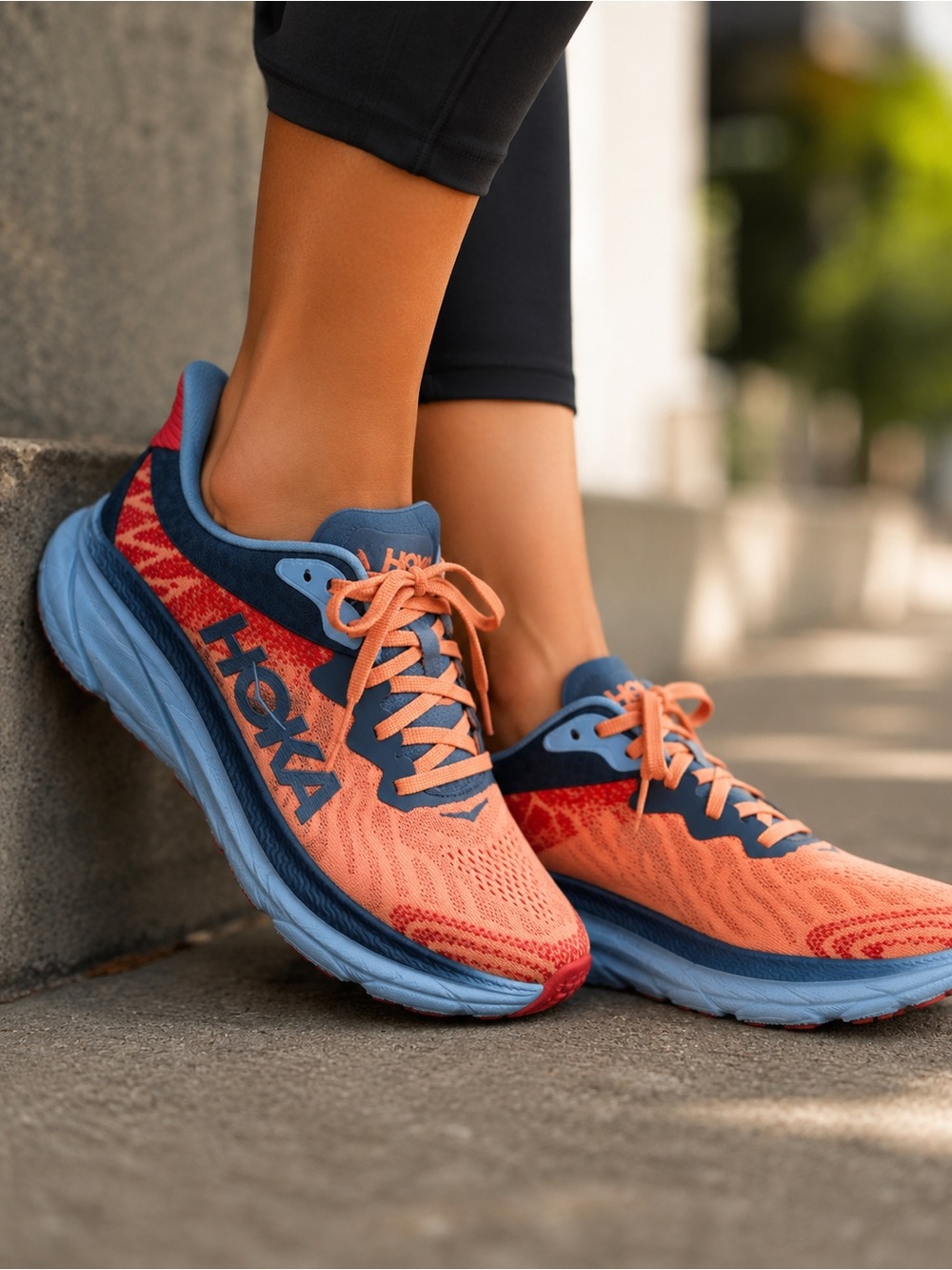 HOKA Women's Challenger ATR 7 sneakers feature a vibrant papaya‎ orange mesh